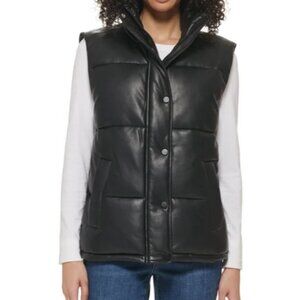Marc New York Women's Faux Leather Puffer Vest (Black, X-Large)
